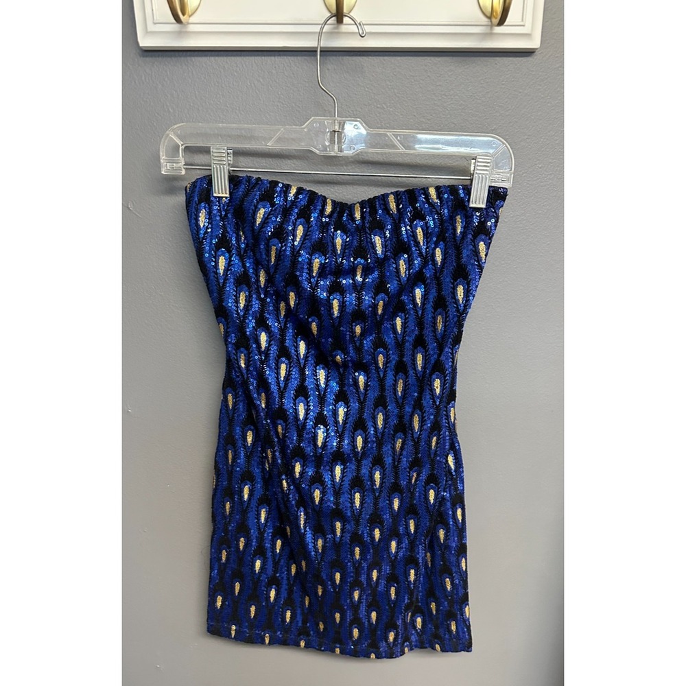 Windsor Y2K Sequin Mini Party Dress Small Peacock Blue‎ Bodycon Clubwear Party